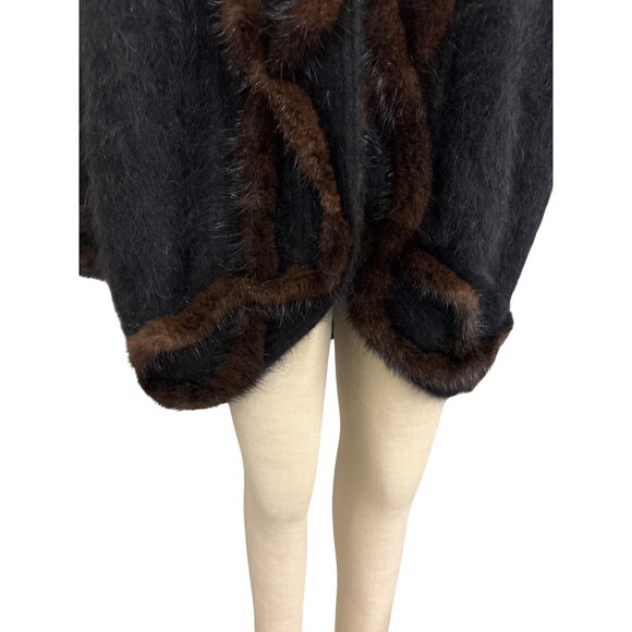 Vintage Cache Fur Trimmed Luxe Winter Wrap Coat Sweater Jacket Made In Korea - Picture 5 of 12